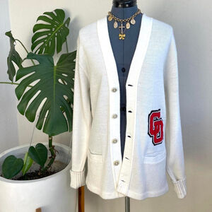 Vintage 50s varisity cardigan cream with varsity lettering